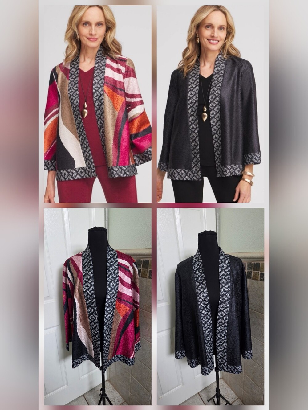 Chico's Open-Front Abstract Pattern Marbled Crushed Reversible Jacket Size Large